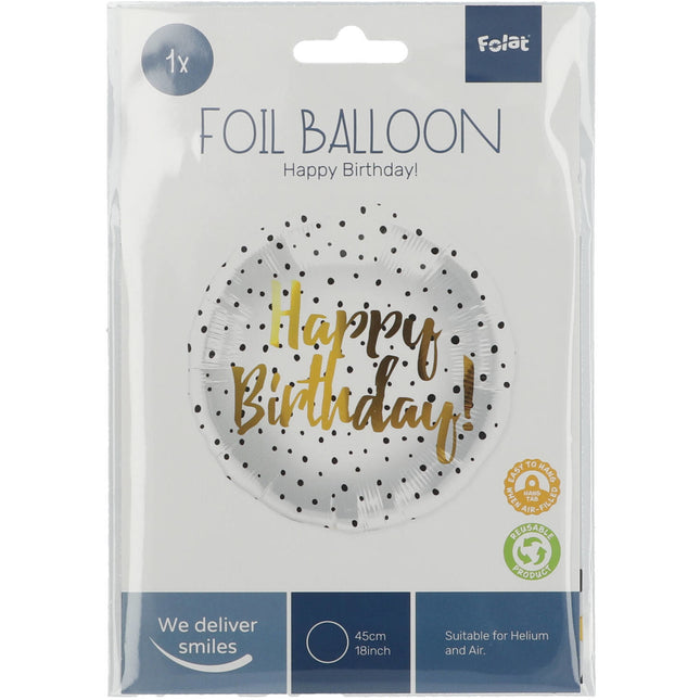 Balon helowy Happy Birthday Dots pusty 45cm