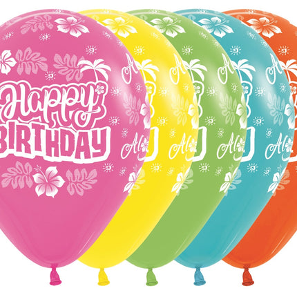 Balony Happy Birthday Hawaiian Mix 30cm 25szt