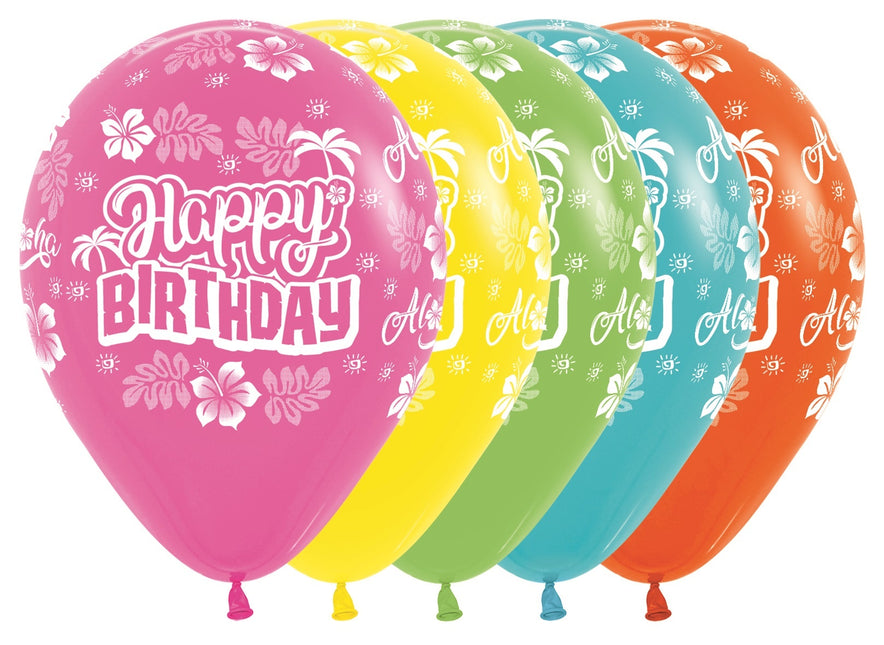 Balony Happy Birthday Hawaiian Mix 30cm 25szt