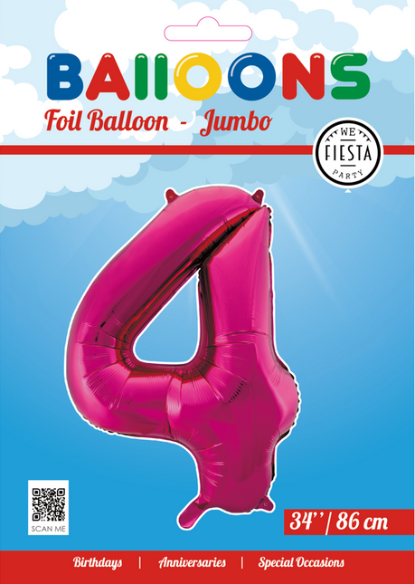 Balon foliowy Figurka 4 fuksja XL 86 cm pusty