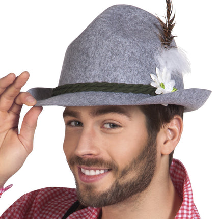 Oktoberfest Tiroler Hat Feather Grey