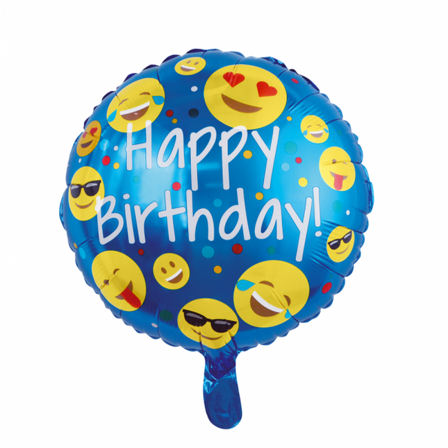 Balon helowy Happy Birthday Emoji 45 cm pusty