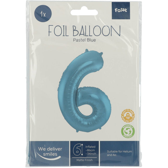 Balon foliowy Figurka 6 Pastel Blue XL 86cm pusty