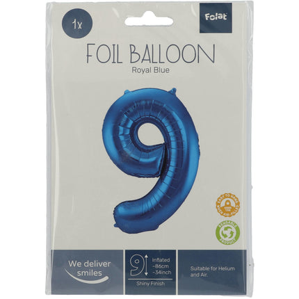 Balon foliowy Figure 9 Blue Metallic XL 86 cm pusty