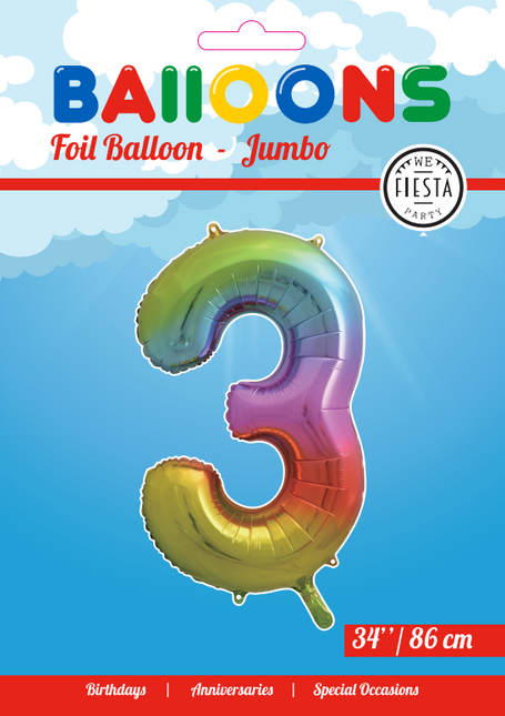 Balon foliowy Figurka 3 Rainbow XL 86cm pusty