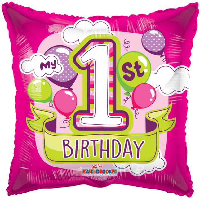 Balon helowy Square 1St Birthday Girl 45cm pusty