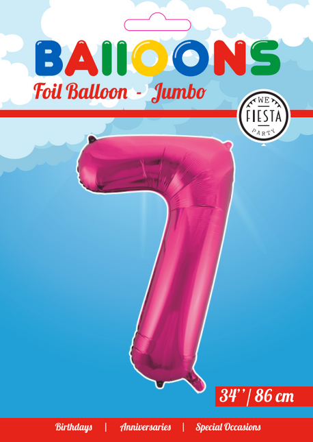 Balon foliowy Figura 7 fuksja XL 86 cm pusty