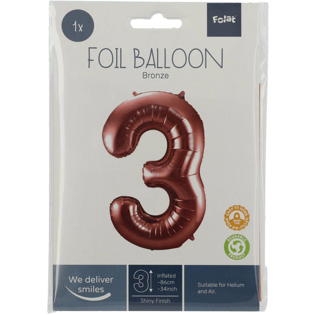 Balon foliowy Figurka 3 Brązowy XL 86cm pusty