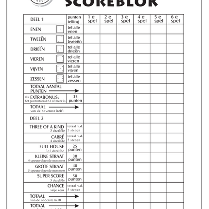 Yahtzee Scorepad 21cm 50 stron