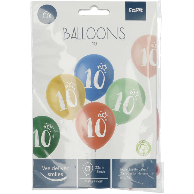 Balony 10 lat kolorowe 33cm 6szt