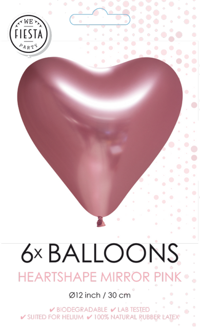 Balony serca różowe 30cm 6szt