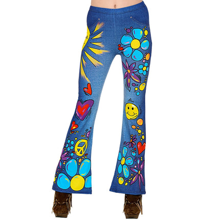 Hippie 60S Legginsy Niebieskie Damskie