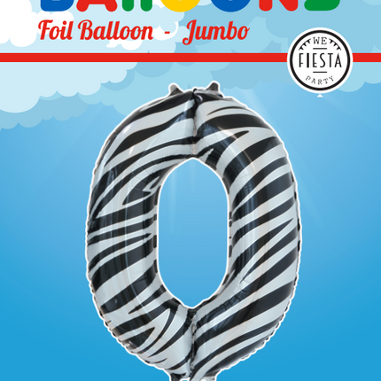 Balon foliowy numer 0 Zebra XL 86 cm pusty