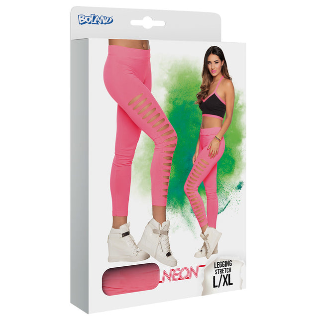 Neonowe różowe legginsy z dziurami L-XL
