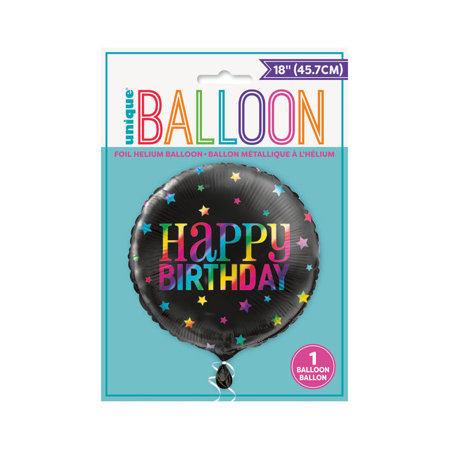 Balon helowy Happy Birthday Black Rainbow 45cm pusty