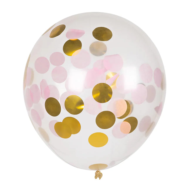 Złoto-różowe balony z konfetti 30 cm 5 szt.