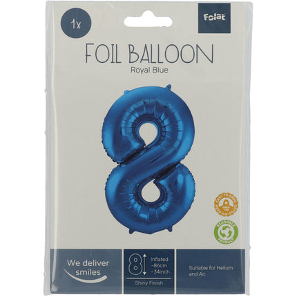 Balon foliowy cyfra 8 niebieski metaliczny XL 86 cm pusty