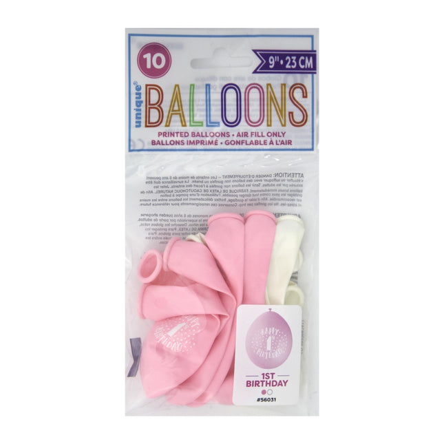 Balony 1 Rok Wszystkiego Najlepszego Różowe 28cm 10szt