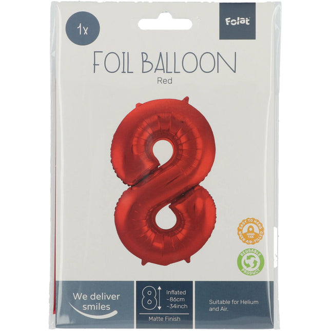 Balon foliowy Figura 8 Matt Red XL 86cm pusty