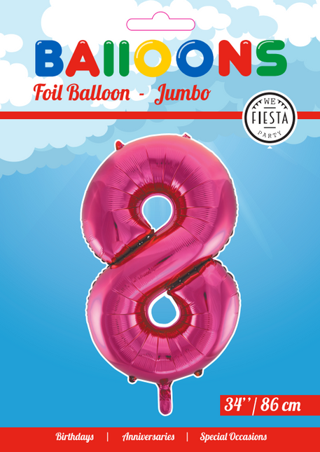 Balon foliowy cyfra 8 fuksja XL 86 cm pusty