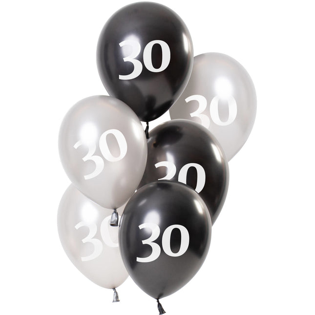 Balony na 30 lat czarne 23cm 6szt