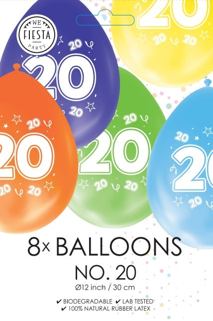 Balony kolorowe 20 lat 30cm 8szt