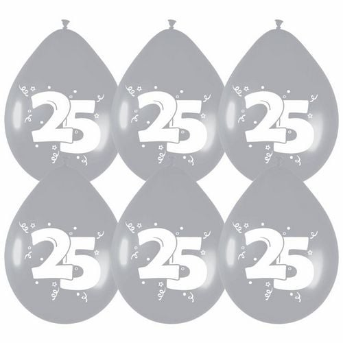 Balony 25 Silver Party 30cm 6szt