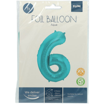 Balon foliowy Figurka 6 Pastel Mint Green XL 86cm Pusty