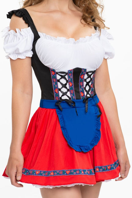 Sukienka Dirndl Oktoberfest Czerwono-Niebieski Fartuch