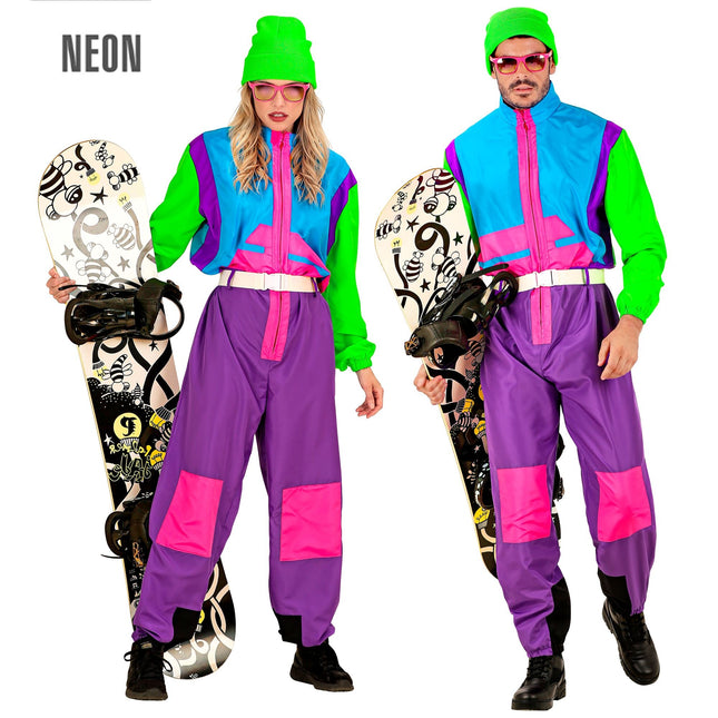 Neonowy kombinezon narciarski Snowboarder z lat 80.