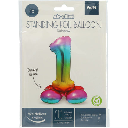 Balon foliowy Figurka 1 Tęcza ze stojakiem 72 cm