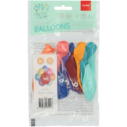 Balony 90 lat kolorowe 23cm 8szt