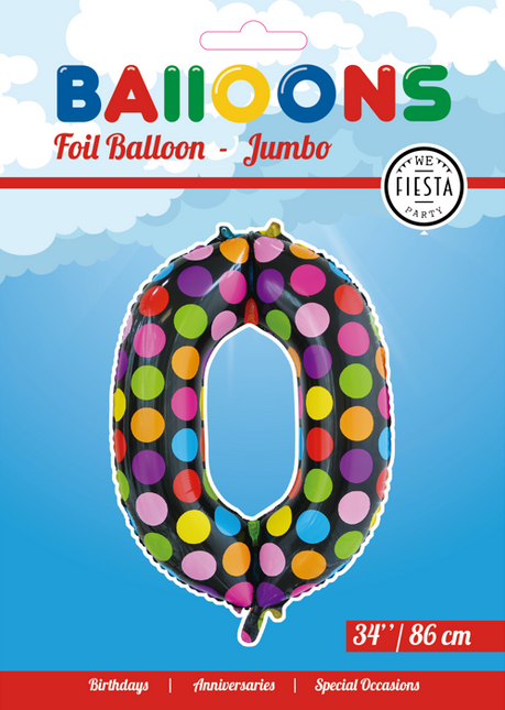 Balon foliowy Numer 0 Kropki XL 86 cm pusty