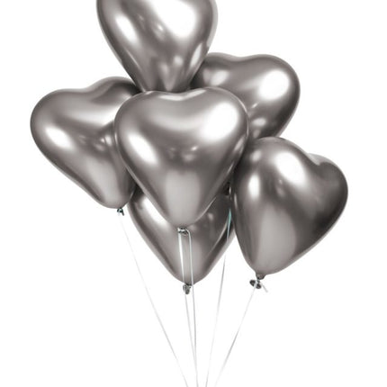 Balony serca srebrne 30cm 6szt