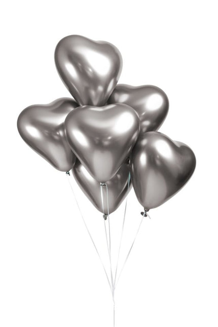 Balony serca srebrne 30cm 6szt