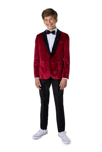 Bordeaux Red Velvet Blazer Boy Teen OppoSuits