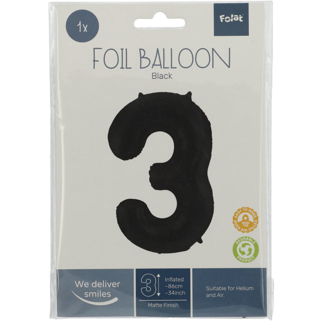 Balon foliowy Figurka 3 Matt Black XL 86cm pusty