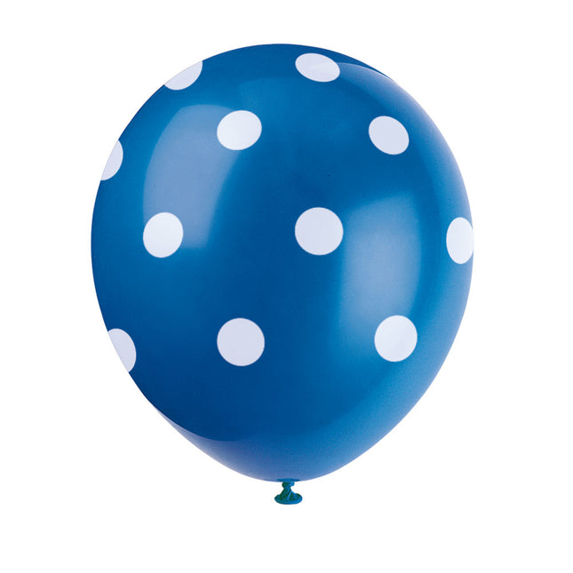 Balony niebieskie białe kropki 30cm 6szt