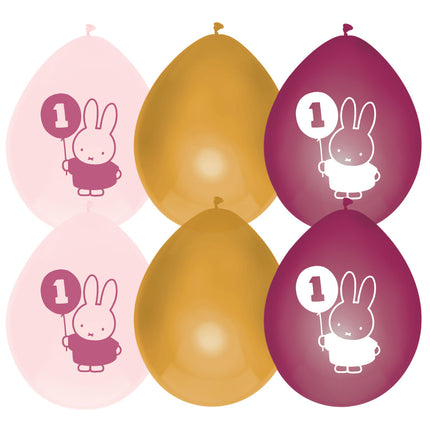 Balony Miffy 1 Rok Różowe 30cm 6szt