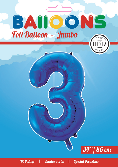 Balon foliowy Figurka 3 Niebieski XL 86cm pusty