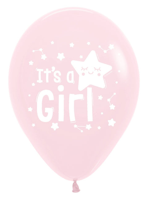 Balony It's a Girl Star Pastel Matte Pink 30cm 25szt