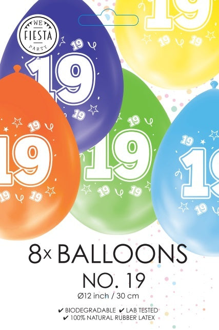 Kolorowe balony 19 lat 30 cm 8 szt.