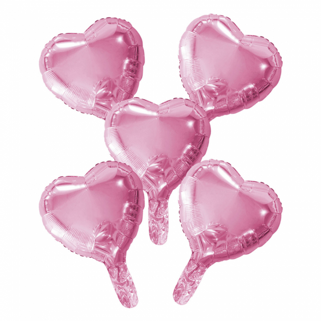 5 Balony foliowe serce z papierową słomką 9" baby pink