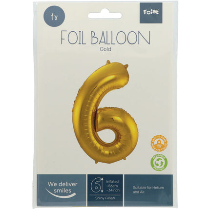 Balon foliowy Figurka 6 Gold Metallic XL 86 cm pusty