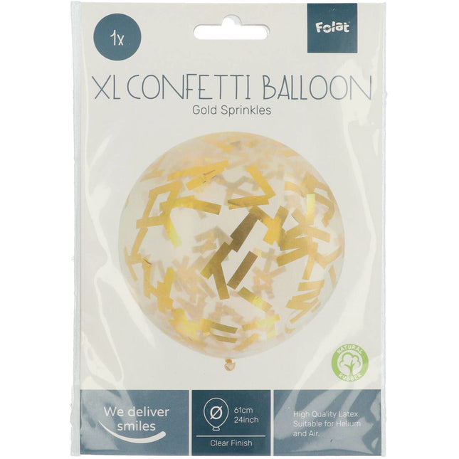 Złoty balon z konfetti 61 cm