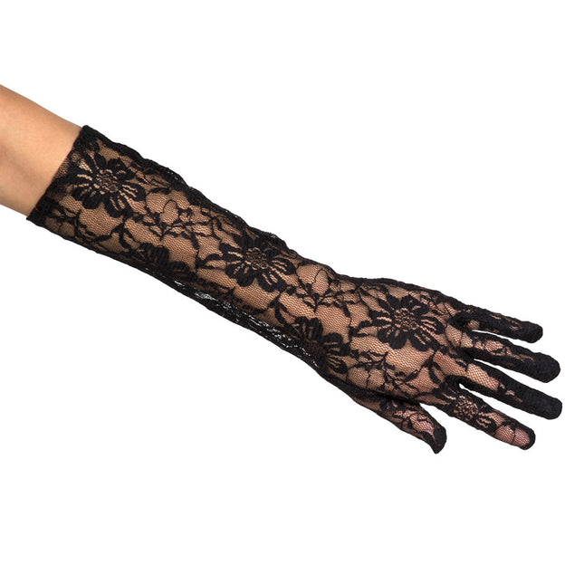 Rękawiczki długie koronkowe czarne