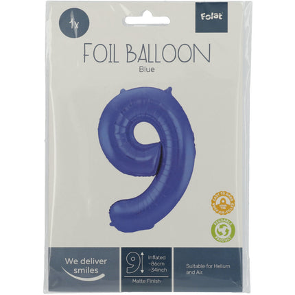 Balon foliowy Figurka 9 Matt Blue XL 86 cm pusty