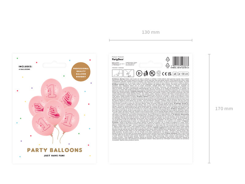 Balony 1 Rok Różowe 30cm 6szt