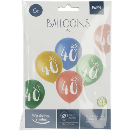 Balony 40 lat kolorowe 33cm 6szt