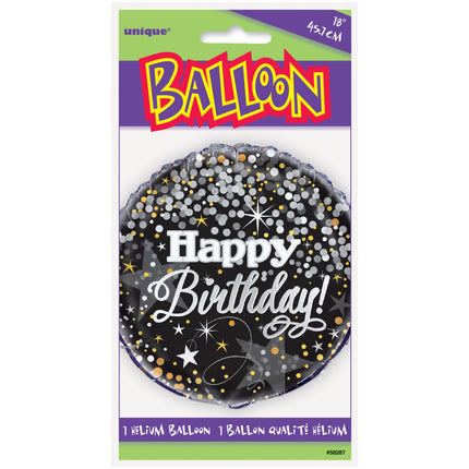 Balon helowy Happy Birthday Glitter Confetti 45cm pusty